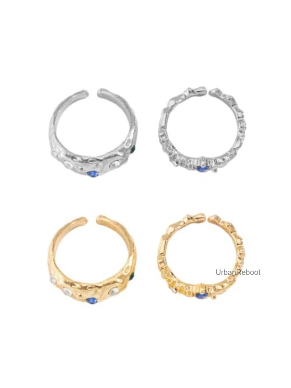 Chunky Stackable Hammered Open Ring Set Adjustable Statement Rings